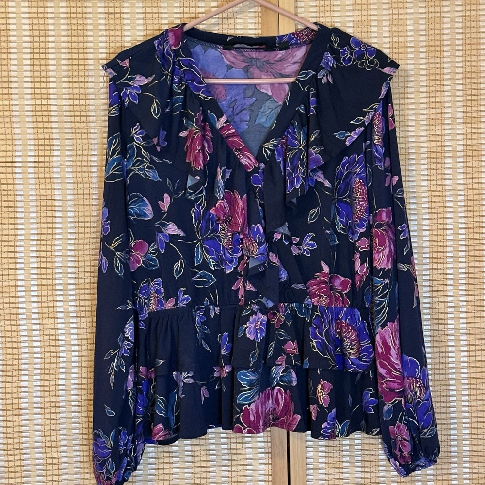 Colleen Lopez Womens L Top Floral Maximalist Boho Fairycore Ruffles Tiered